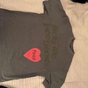 Gray Graphic Tee with Heart Design